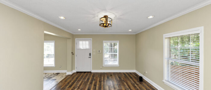 Living room facing the front door view