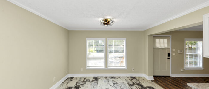 Kitchen facing the front windows view